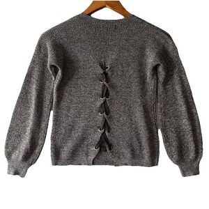 Pinc Premium Sweater Kids Size M Grey Lace Up‎ Back Crew Neck Knit Ribbed Edgy